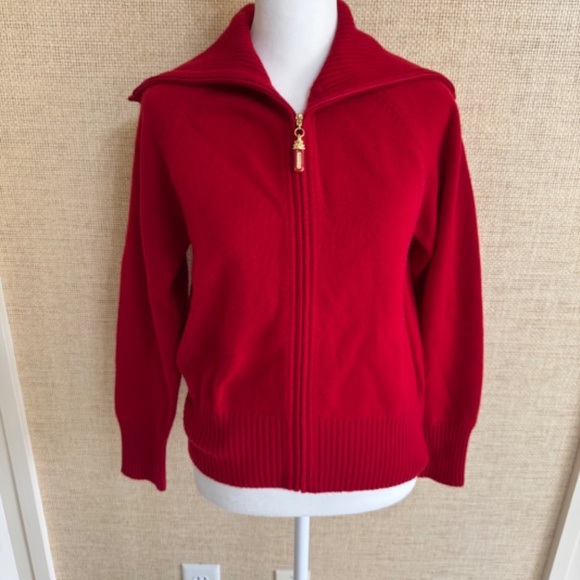 Women's St. John Sport Red Cashmere Full Zip Sweater - Size S - Picture 2 of 8